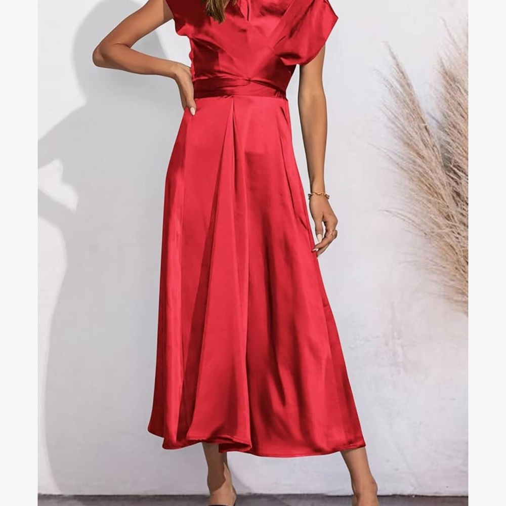 Elegant Red Satin Maxi Dress